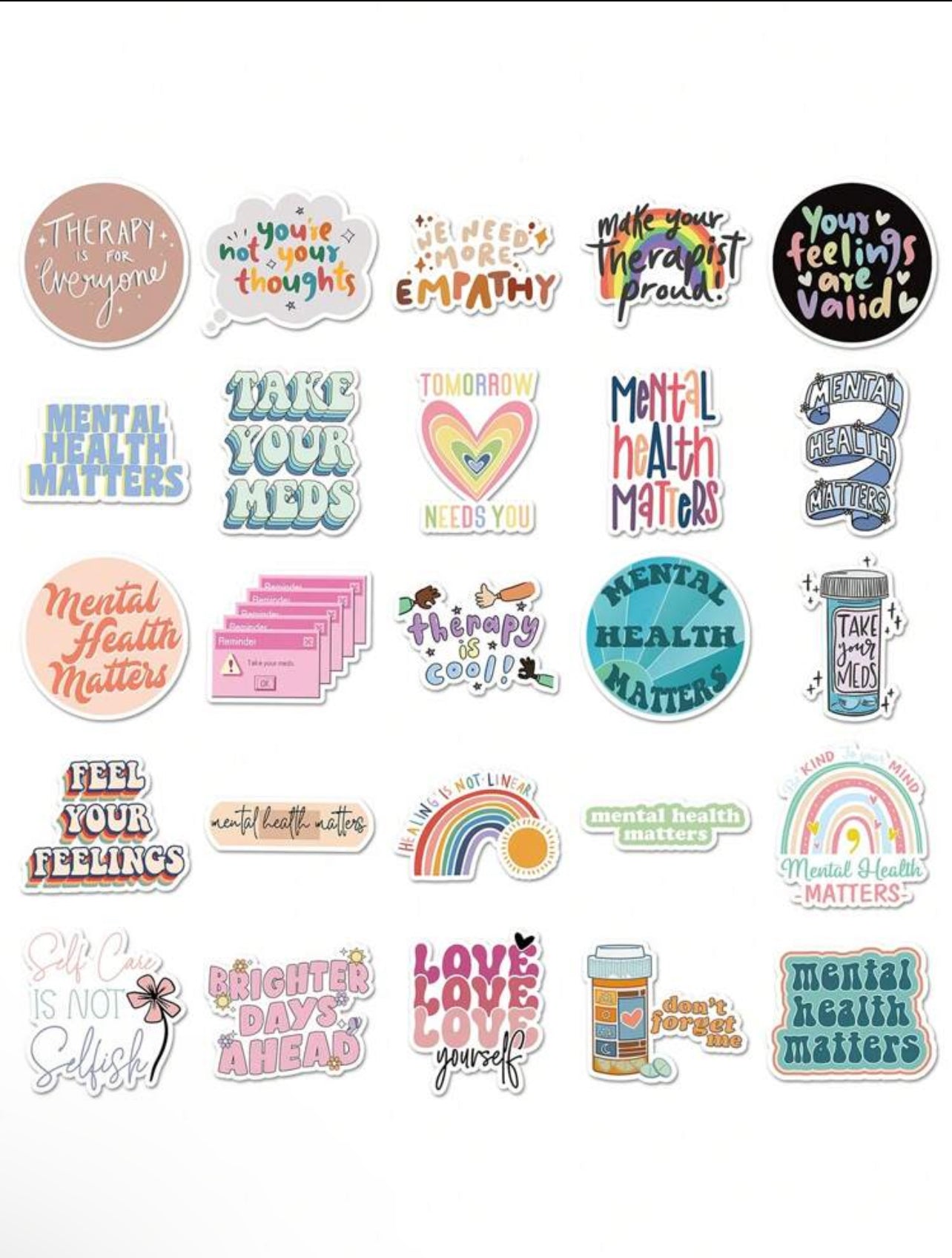 50 Piece Inspirational Mental Health Stickers Set