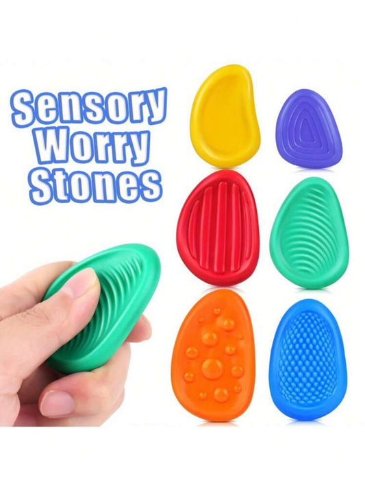 6 PC Set of Sensory Worry Stones Primary Colors